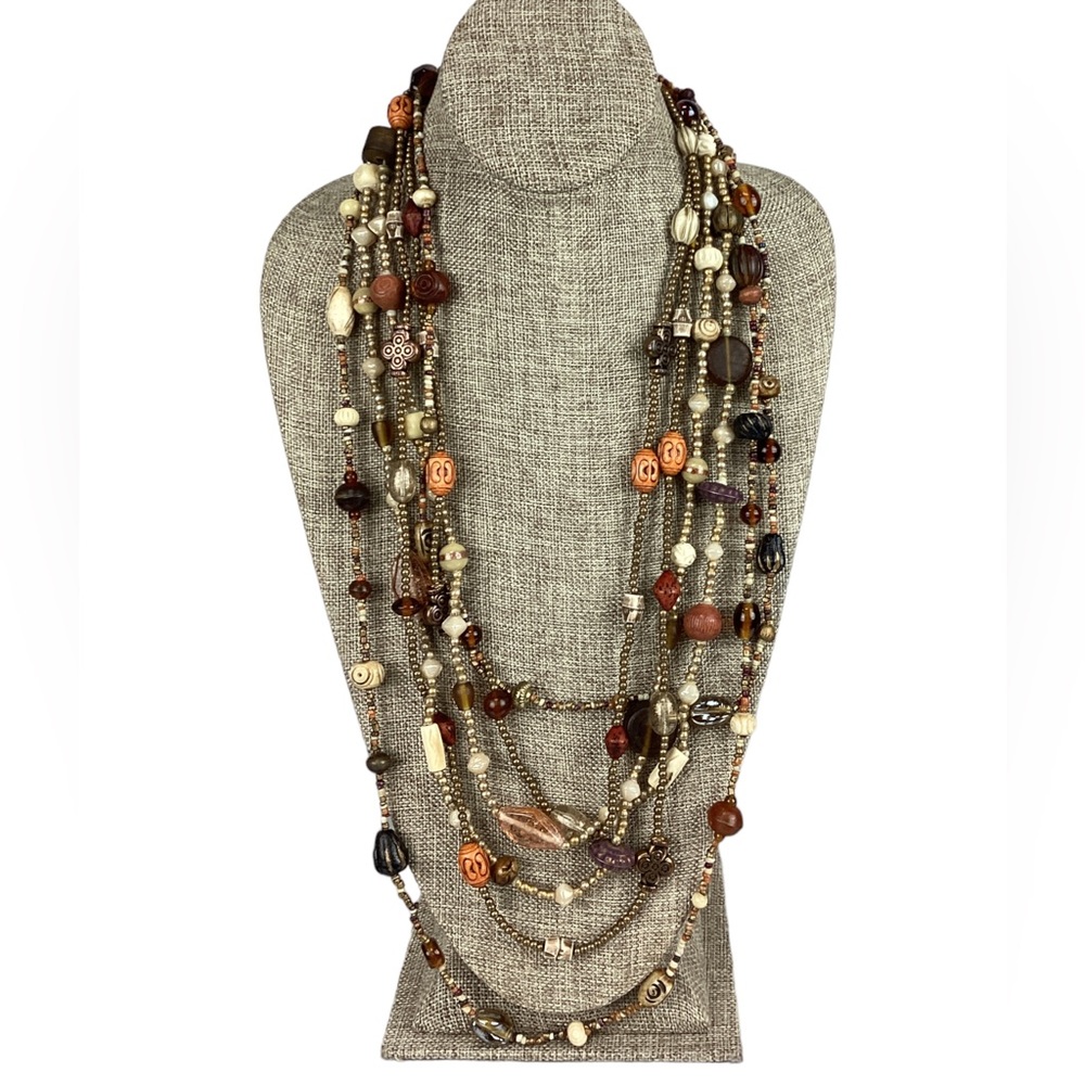 Multi-Strand Mixed Bead Brown Orange Necklace earth tones layered